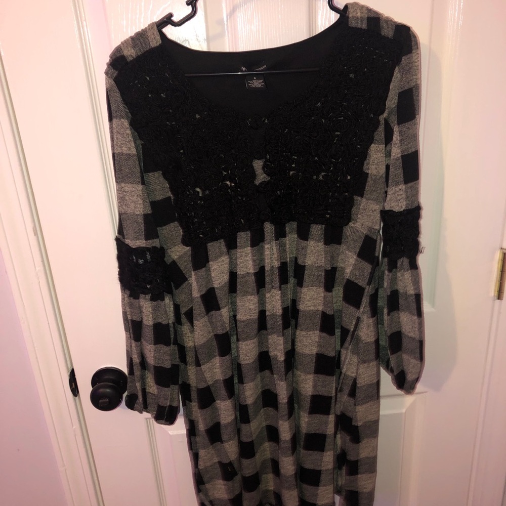 Lace Black and Grey Plaid Shirt